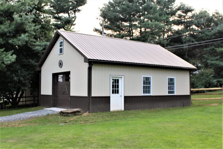 metal roofing and metal siding garage in lancaser pa with light stone siding and burnished slate textured roof wainscoating and trim
