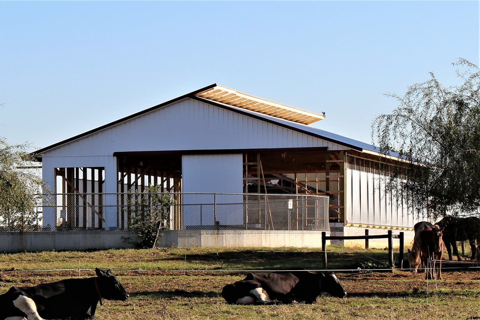 metal sided barn with bright white siding and galvalume metal rofing