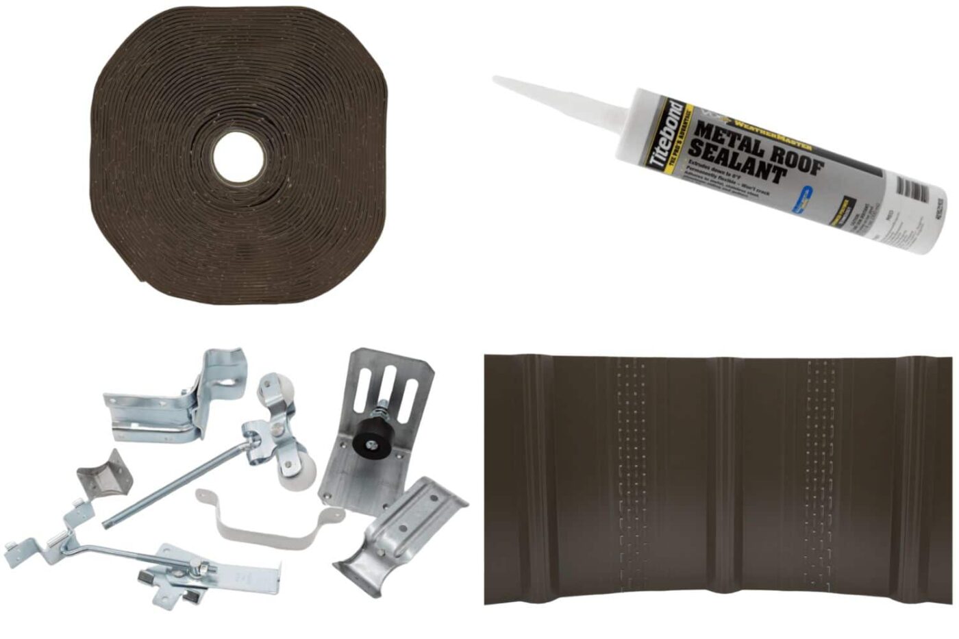 Various metal roofing and siding accessories for sale near Dover on a white background