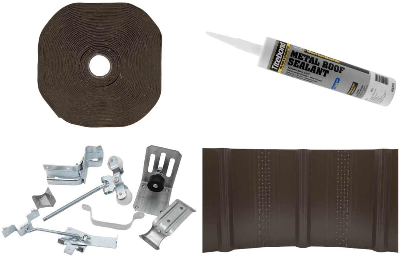 Various metal roofing and siding accessories for sale in Elkton on a white background